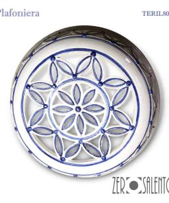 Plafoniera in terracotta con foglie intagliate a mano bianco e blu TERIL80