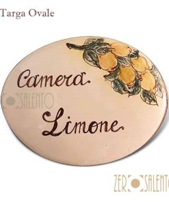 Targhe personalizzate in ceramica modello ovale con ramo di limoni