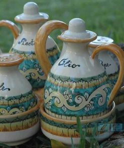 Porta Olio Aceto Sale e Pepe in terracotta il Conditavola del Salento